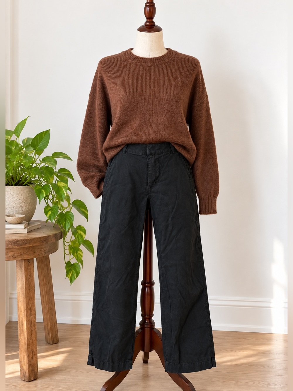 Uniqlo Black Linen Cotton Wide Leg Pants Small Minimalist Quiet Luxury